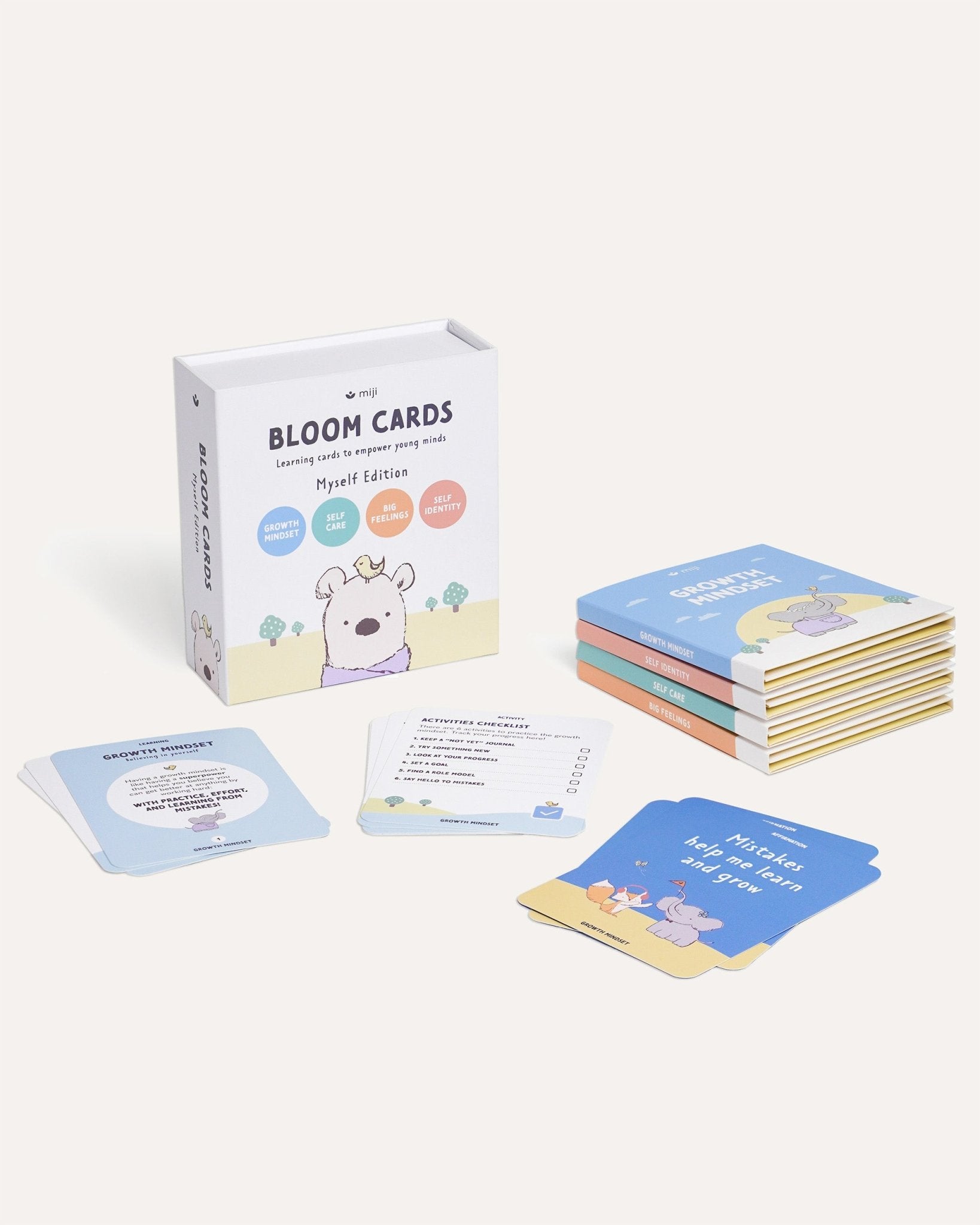 Bloom Cards educational product for emotional intelligence with cards and packaging on a white background